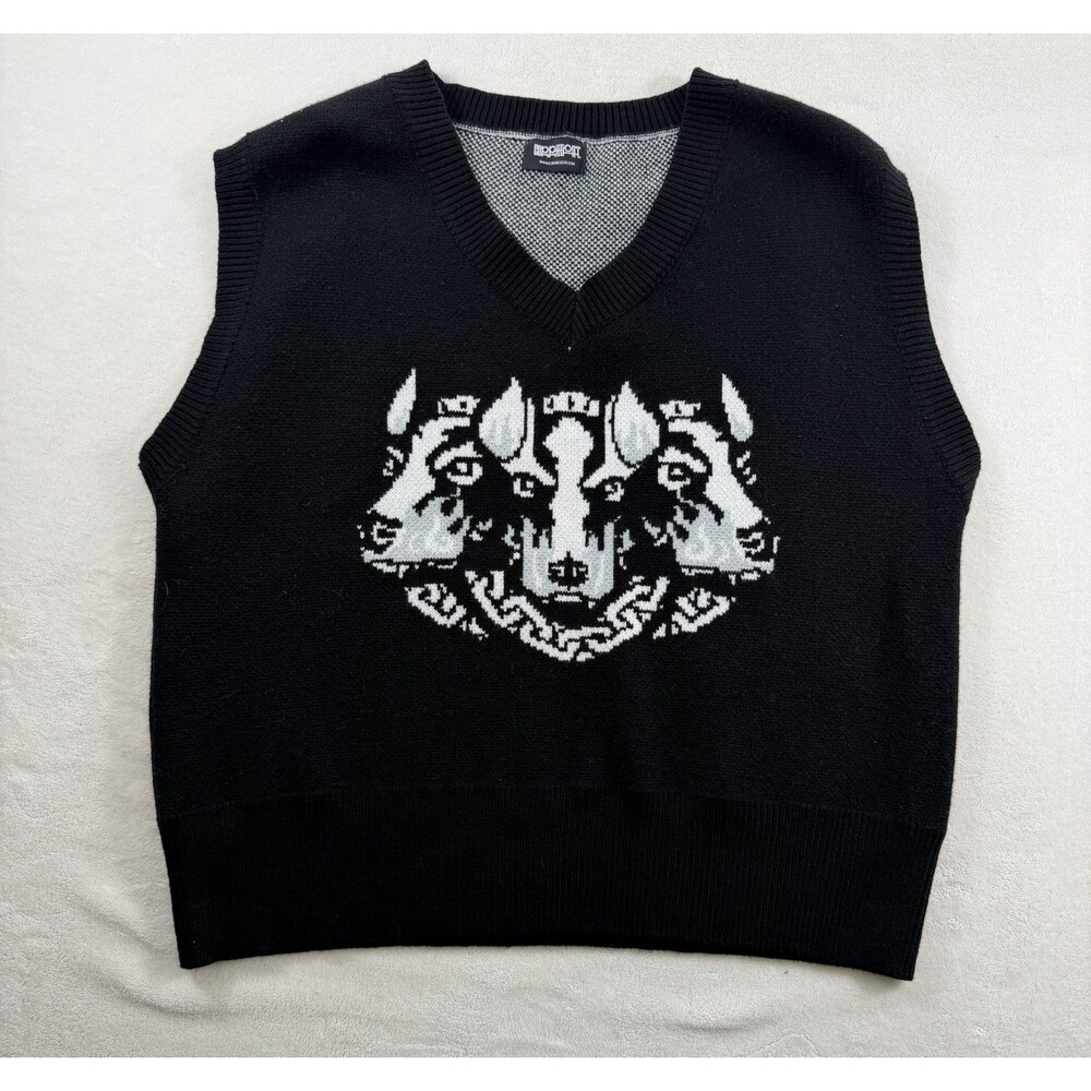 Currie Goat Sweater Vest Graphic Dog Black V-Neck Knit Streetwear Unisex M/L